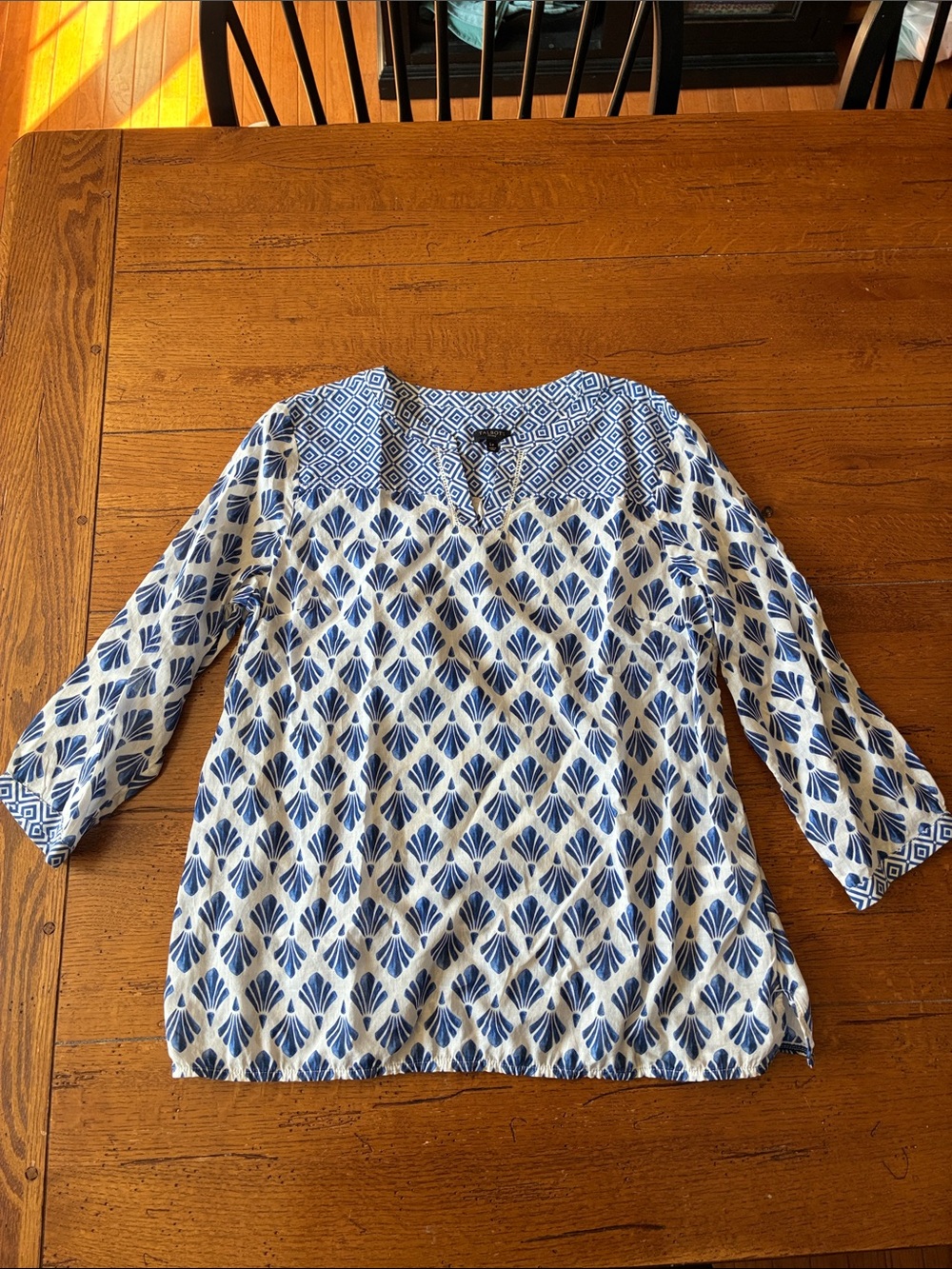 Talbots White and Blue Printed Pullover Tunic